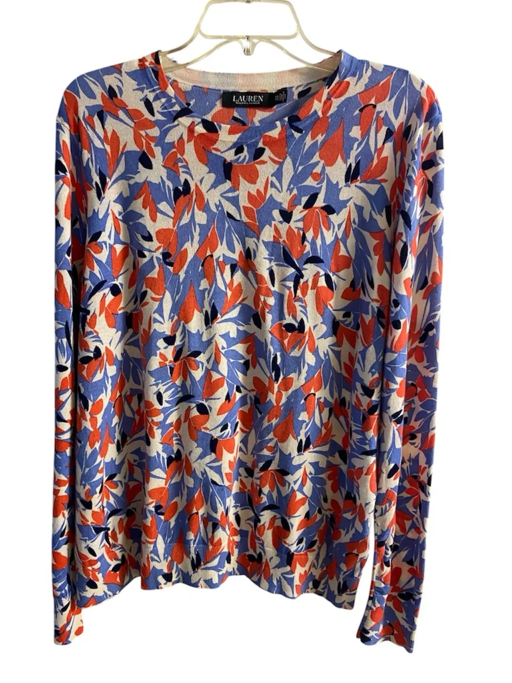 Lauren Ralph Lauren Long Sleeve Abstract Floral Knit Crewneck Knit Top XXL